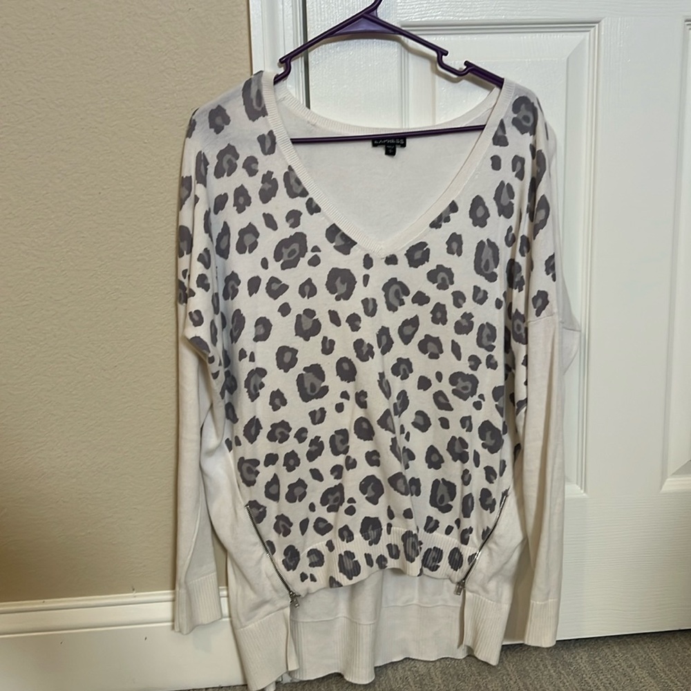 Express white leopard zip detail sweater size S